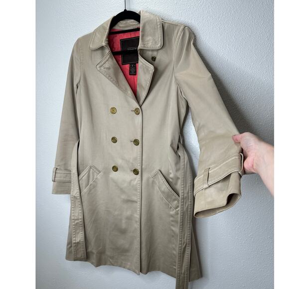 Coach Tan Double Breasted Tie Belt Trench Coat Gold Buttons Small - Picture 5 of 16